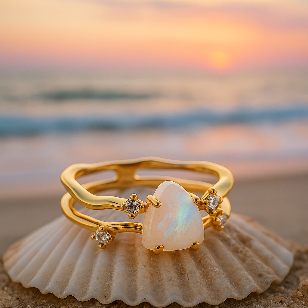 Velora | 925 Stříbrný prsten s měsíčním kamenem a zlatými akcenty