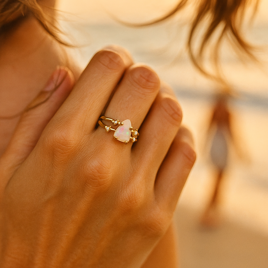 Velora | 925 Stříbrný prsten s měsíčním kamenem a zlatými akcenty