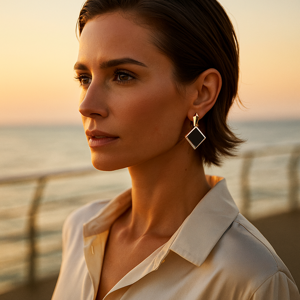 Velora | Náušnice se čtvercovými černými drahokamy