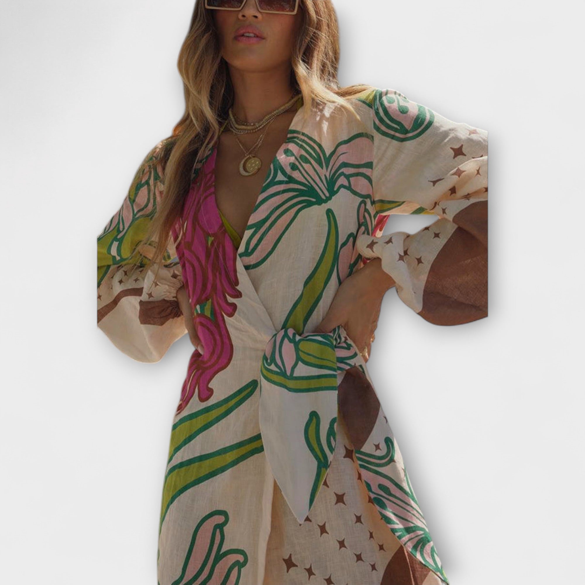 Velora | Dovolená maxi tunika se zavazováním v pase