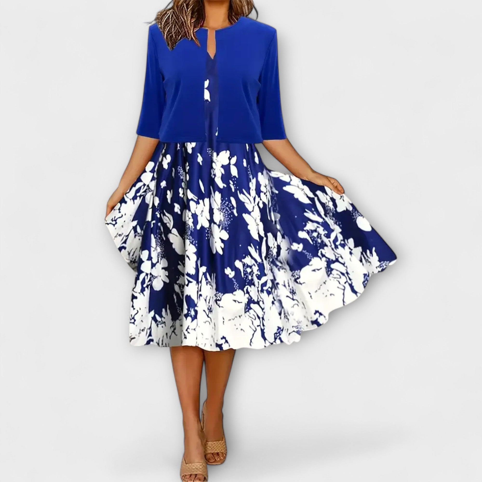 Velora | Květinové midi šaty s ladícím přehozem