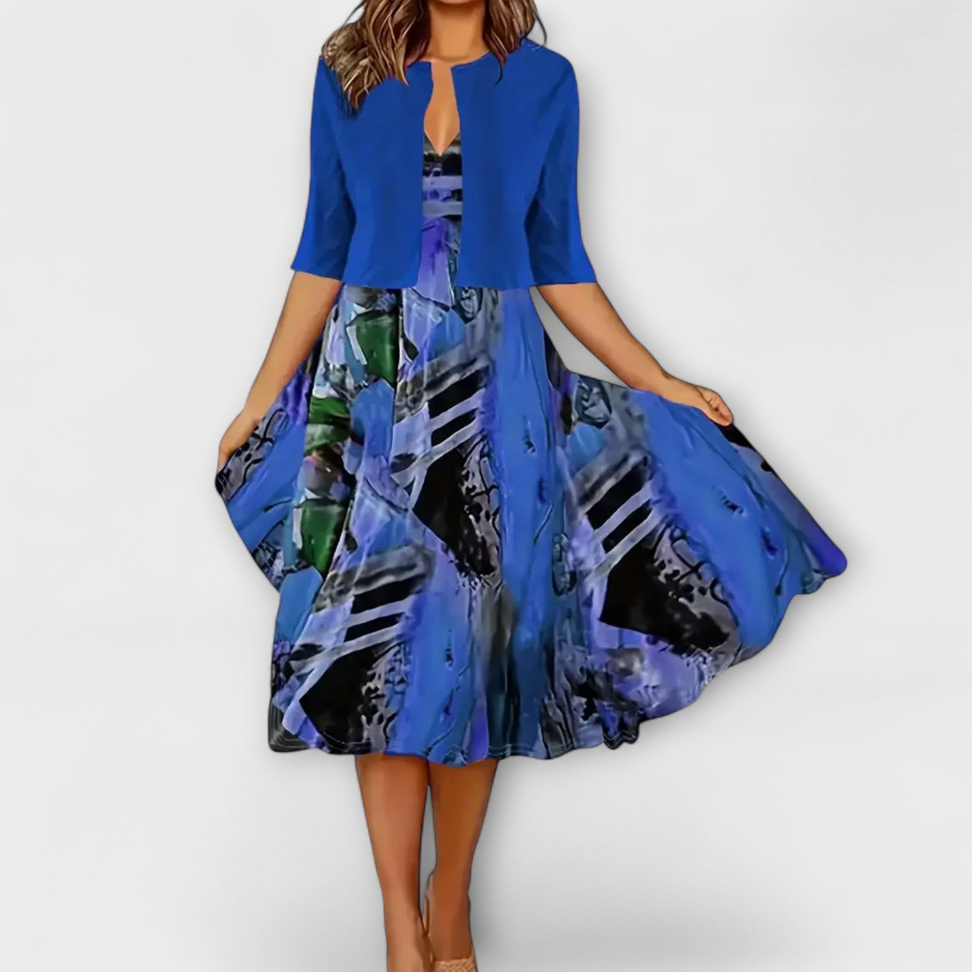 Velora | Květinové midi šaty s ladícím přehozem