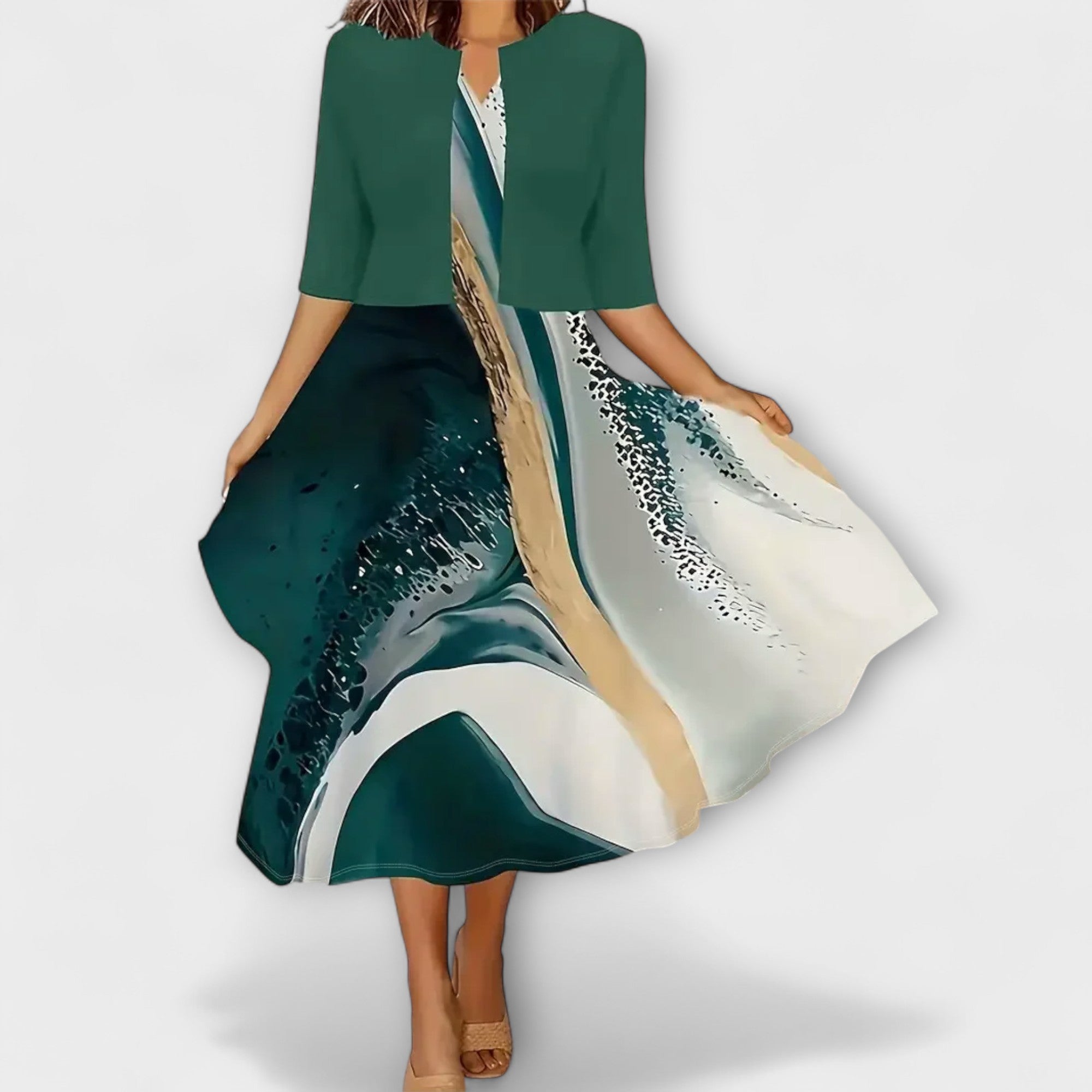 Velora | Květinové midi šaty s ladícím přehozem