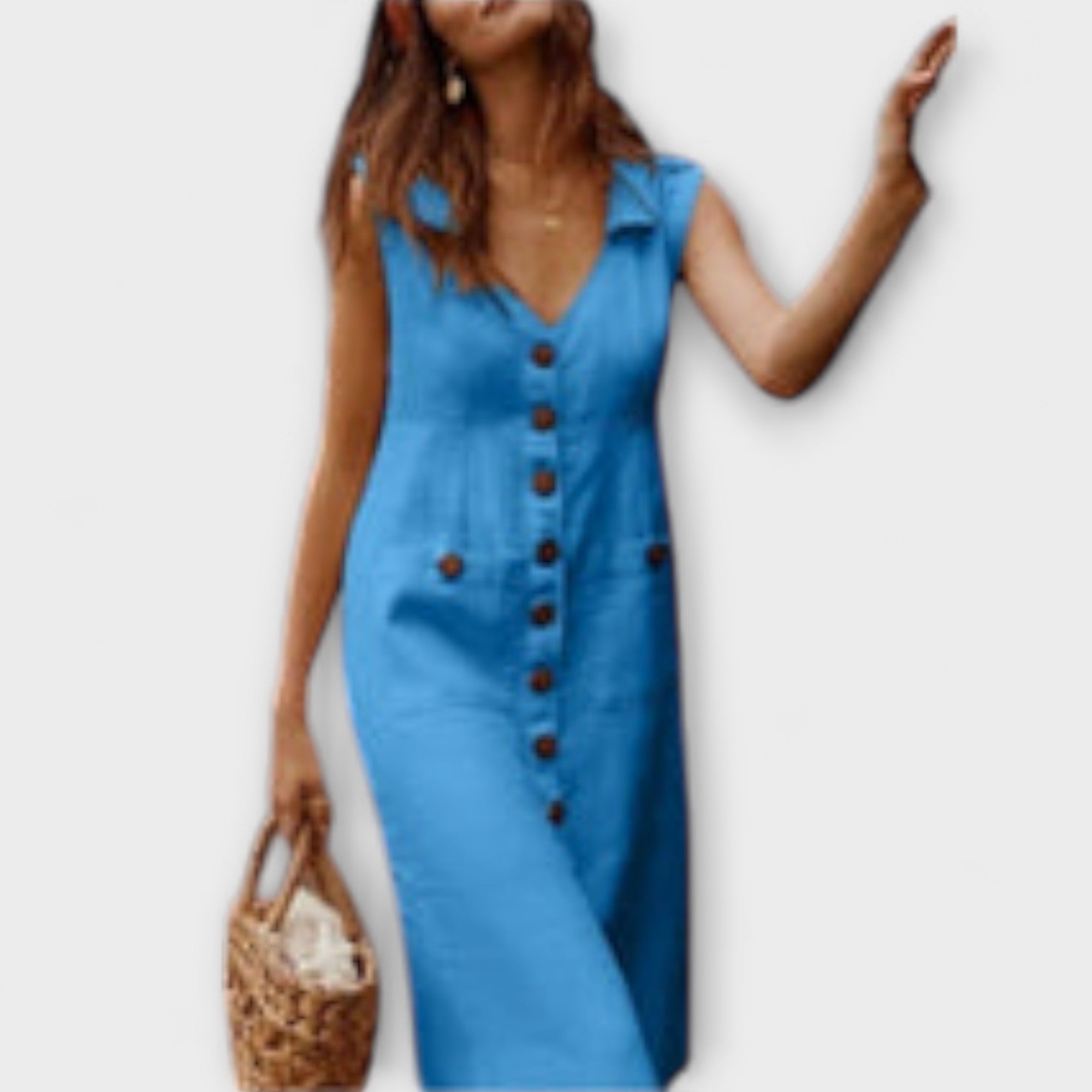 Velora | Košilové šaty bez rukávů z bavlněného a lněného materiálu