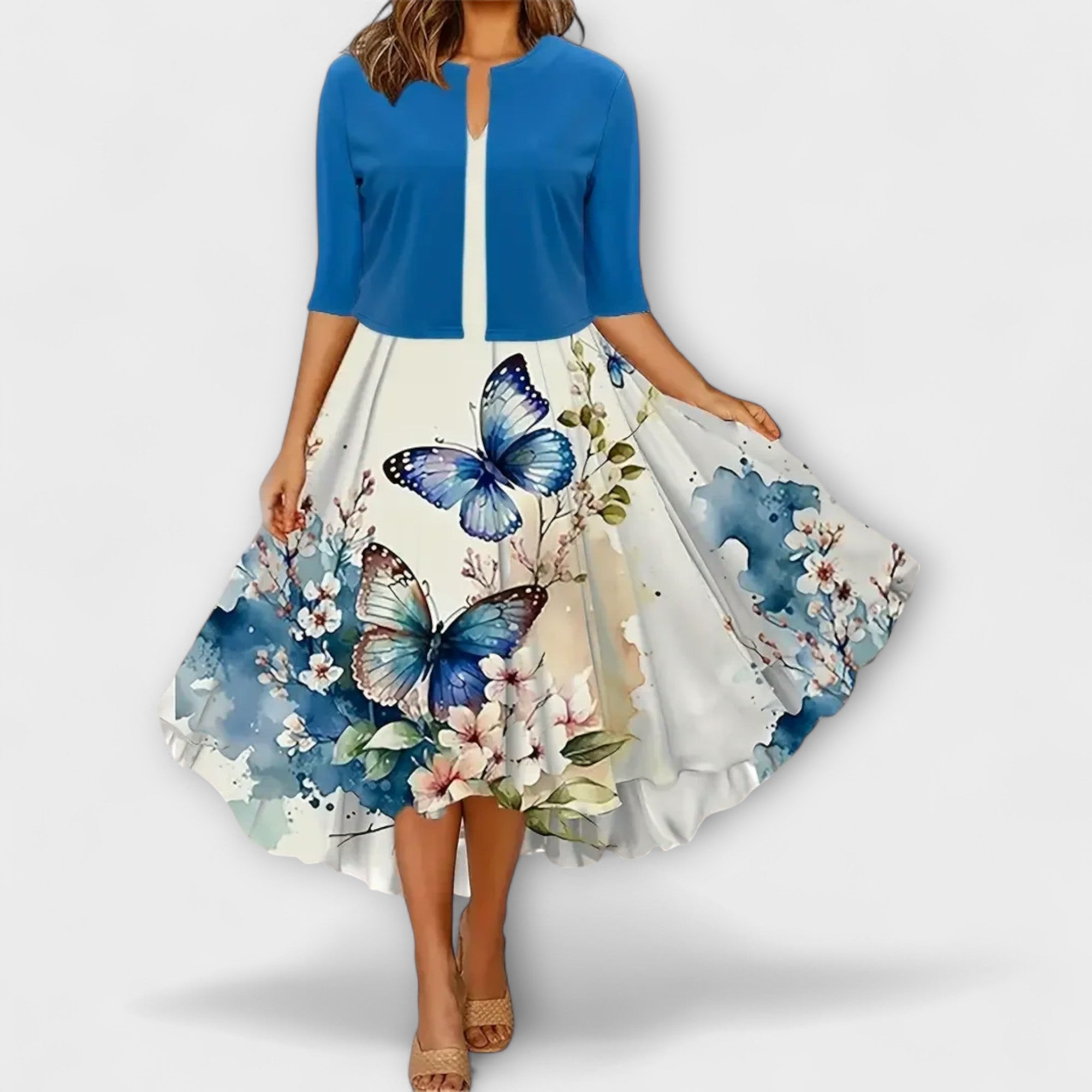 Velora | Květinové midi šaty s ladícím přehozem