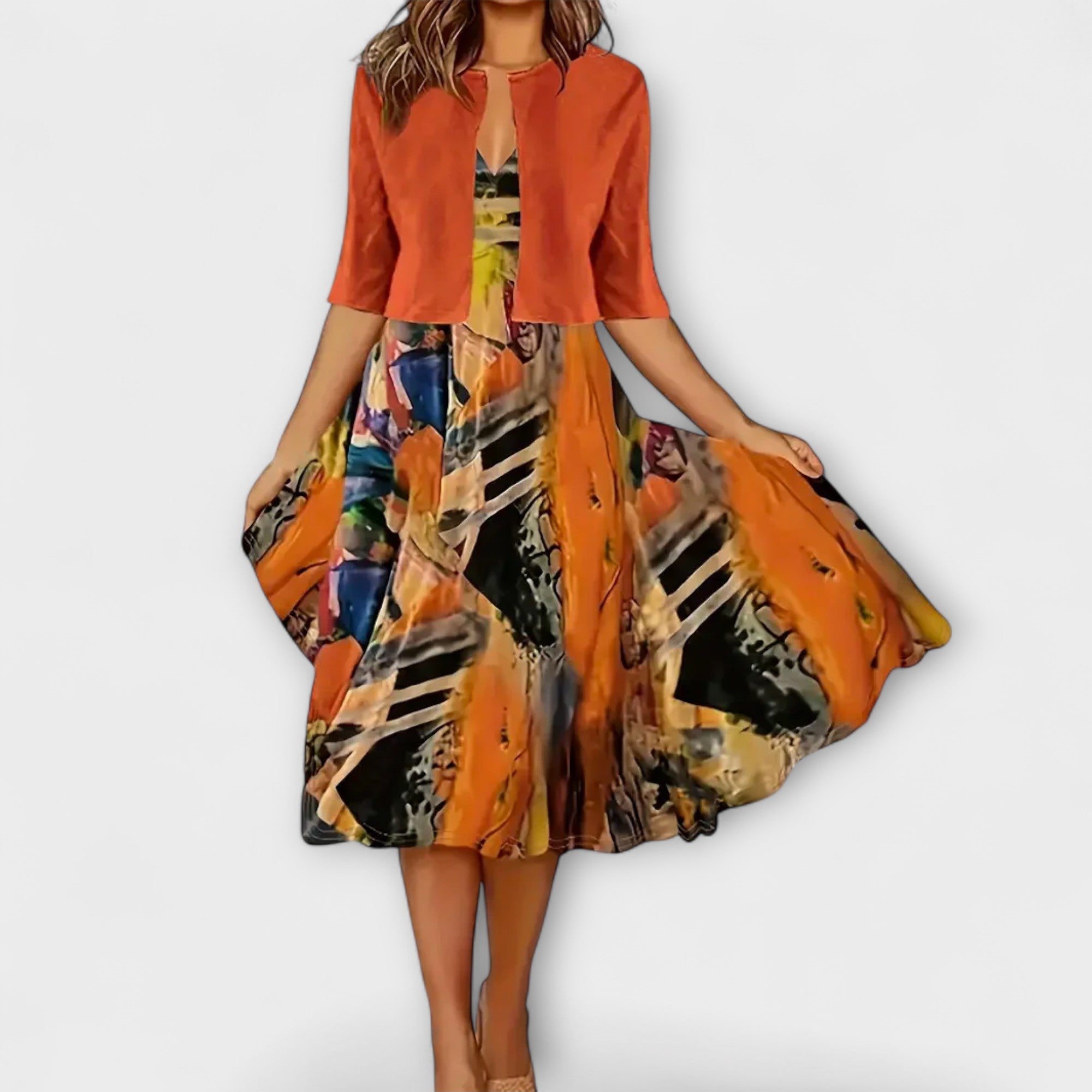 Velora | Květinové midi šaty s ladícím přehozem