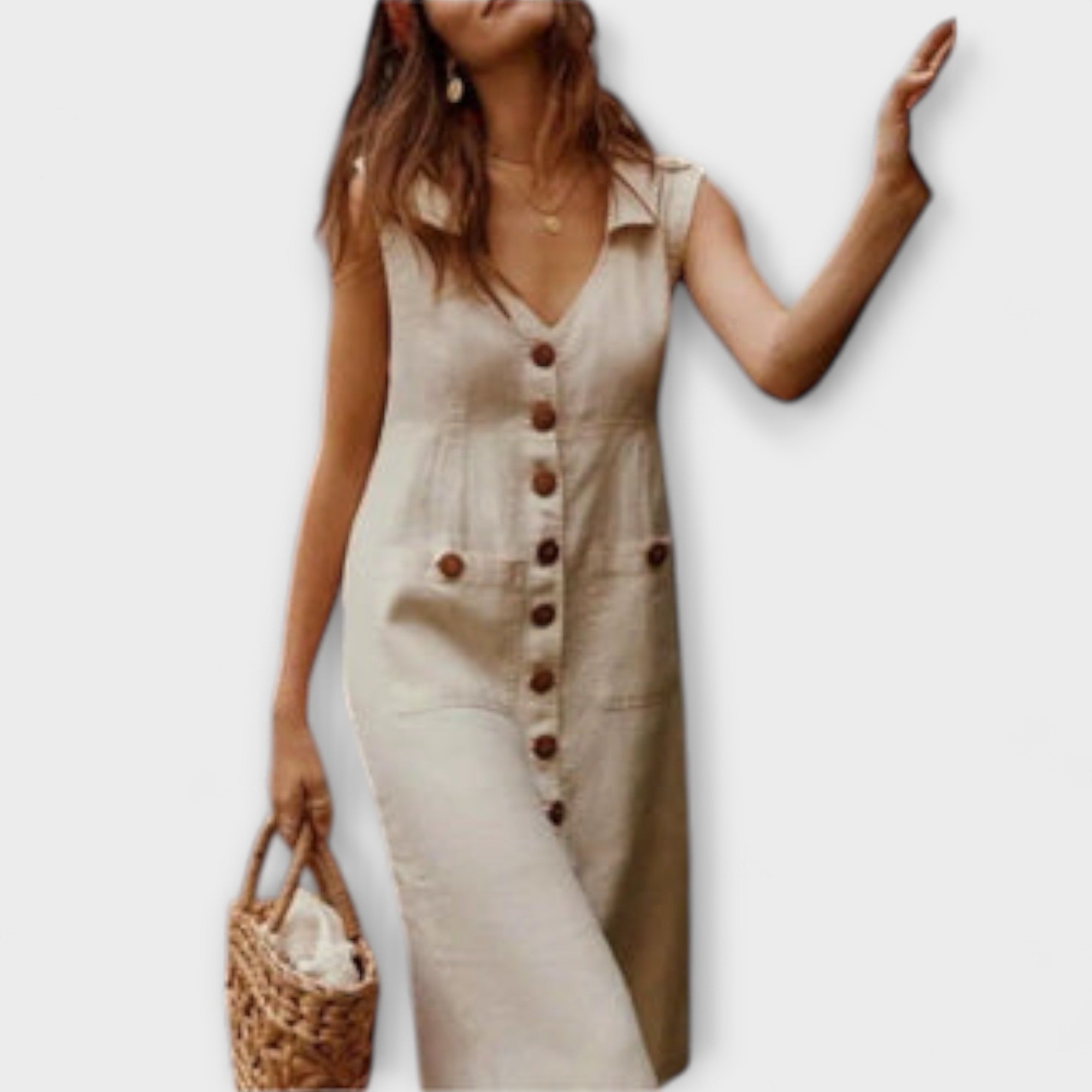 Velora | Košilové šaty bez rukávů z bavlněného a lněného materiálu