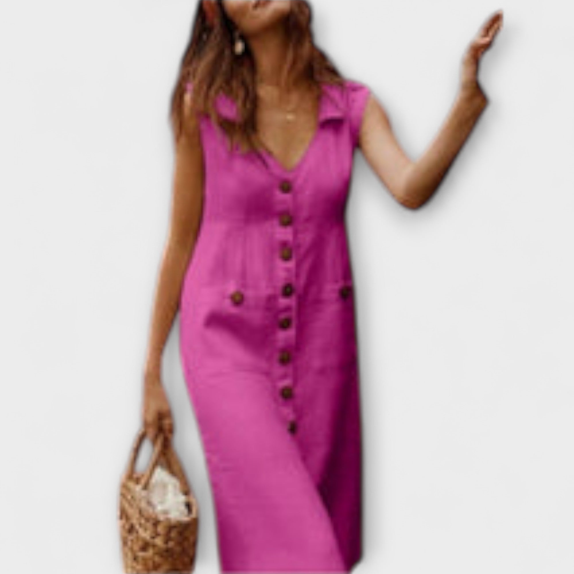 Velora | Košilové šaty bez rukávů z bavlněného a lněného materiálu