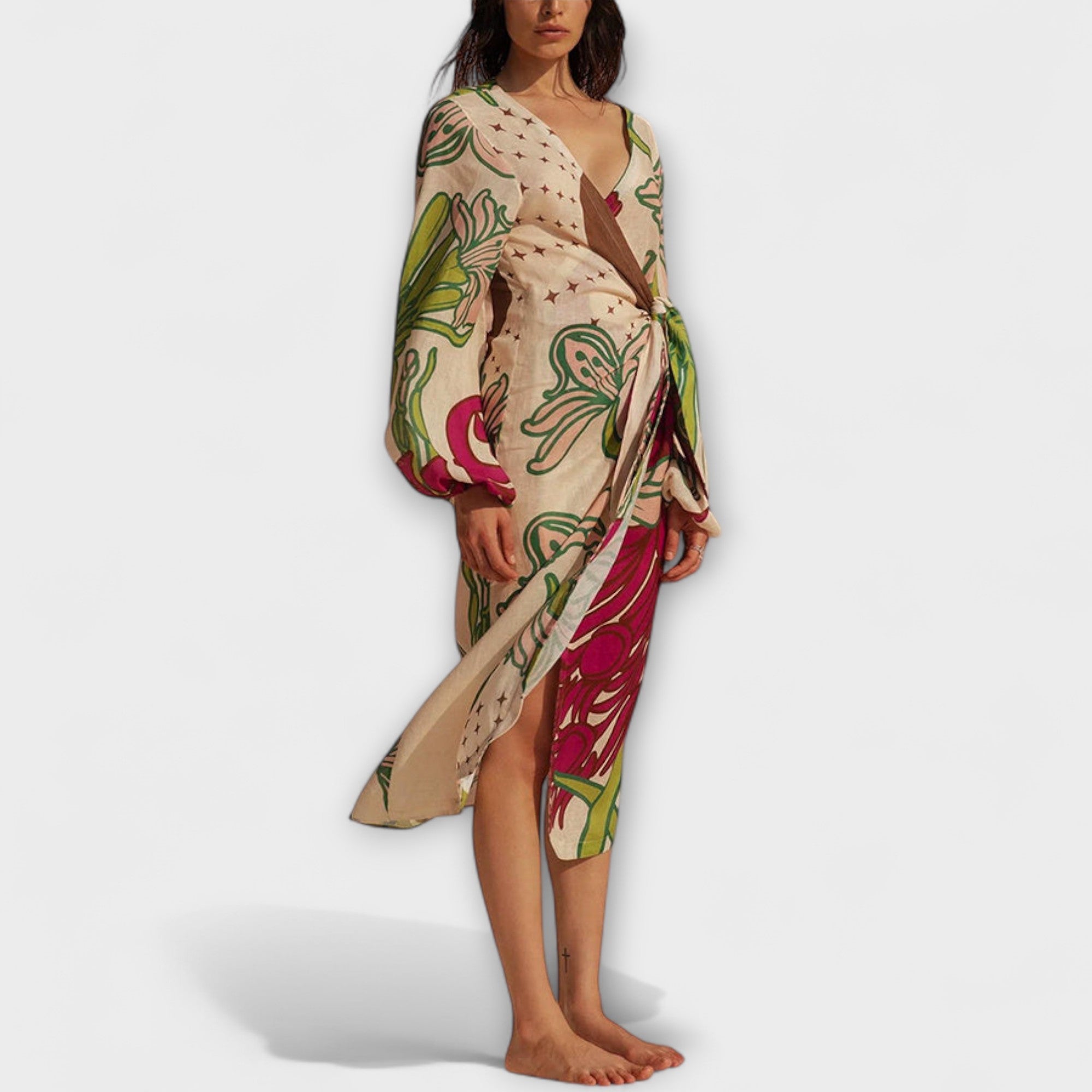 Velora | Dovolená maxi tunika se zavazováním v pase