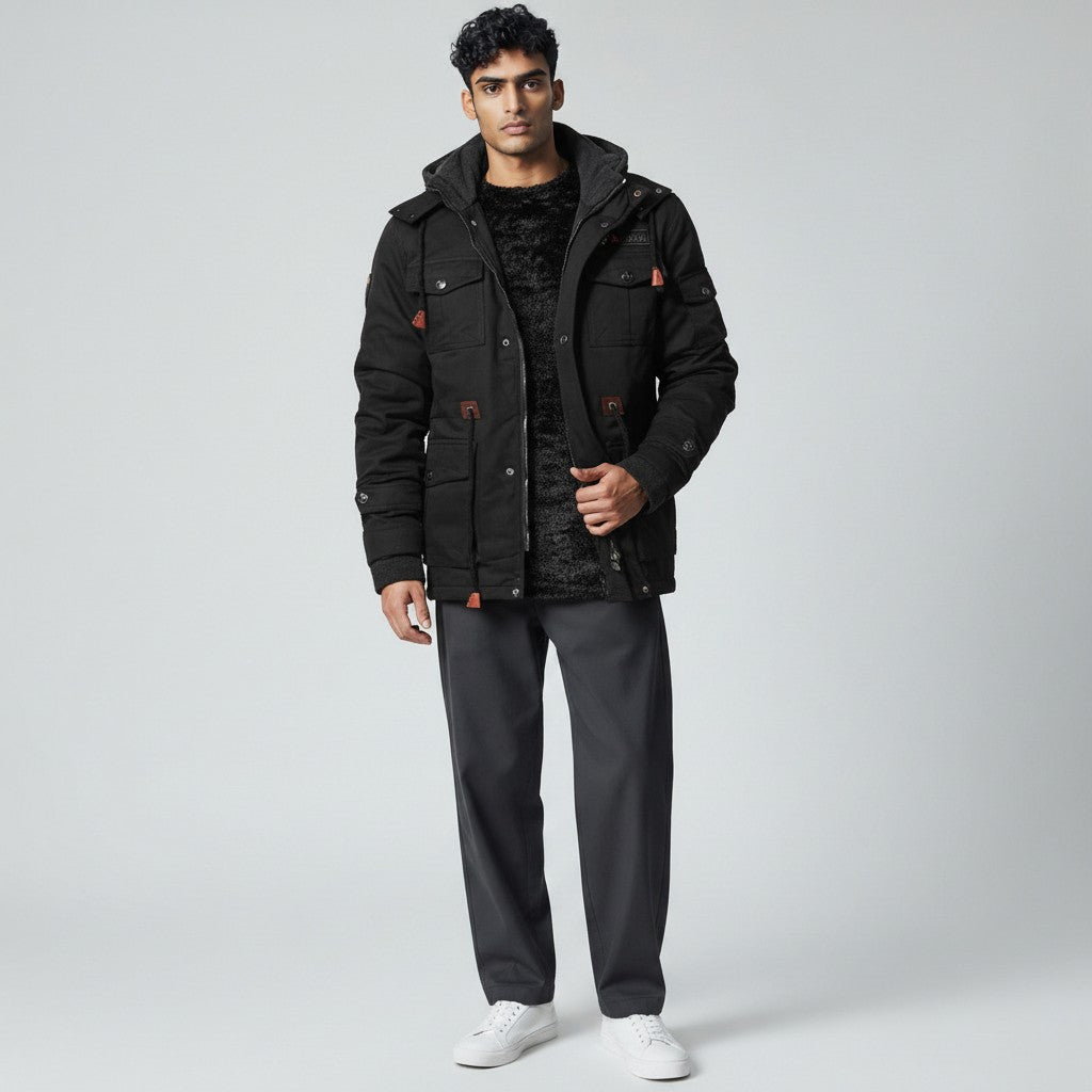 Velora | Vojenská bunda s vysokým límcem a více kapsami