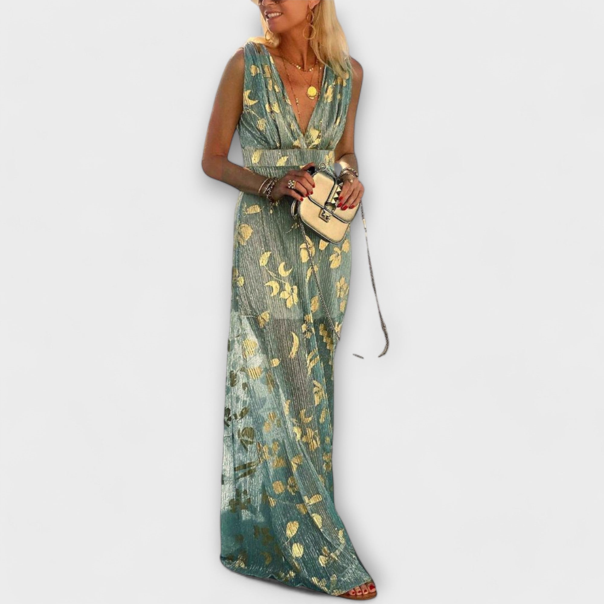 Velora | Maxi šaty s flitrovými detaily a výstřihem do V