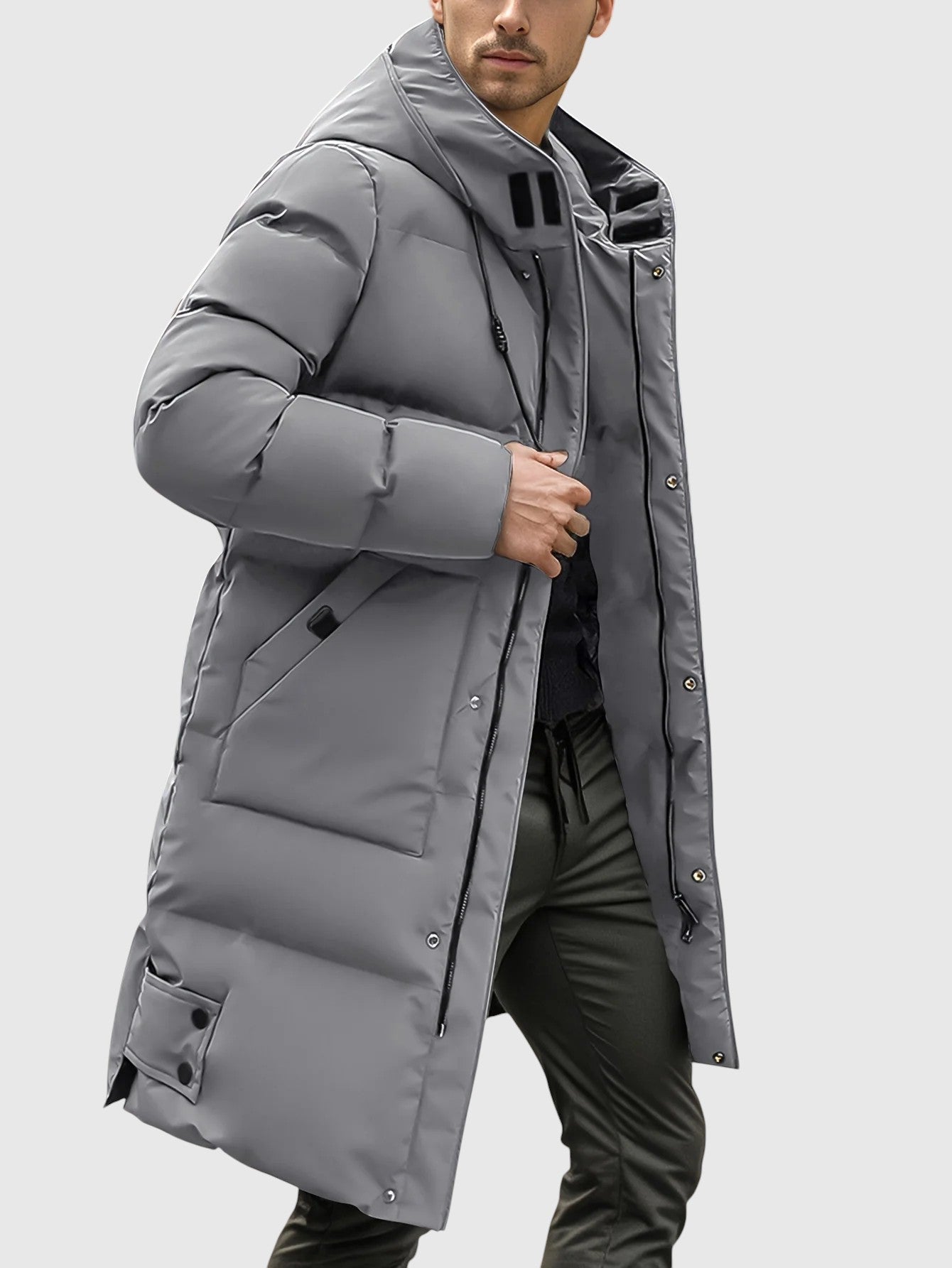 Velora | Prošívaný dlouhý kabát s kapucí