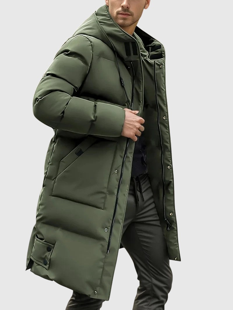 Velora | Prošívaný dlouhý kabát s kapucí