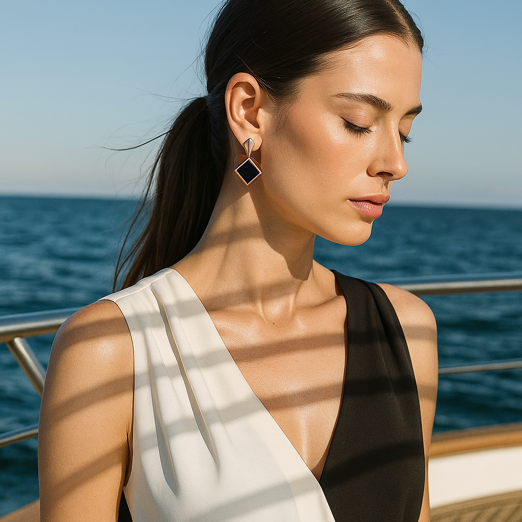 Velora | Náušnice se čtvercovými černými drahokamy