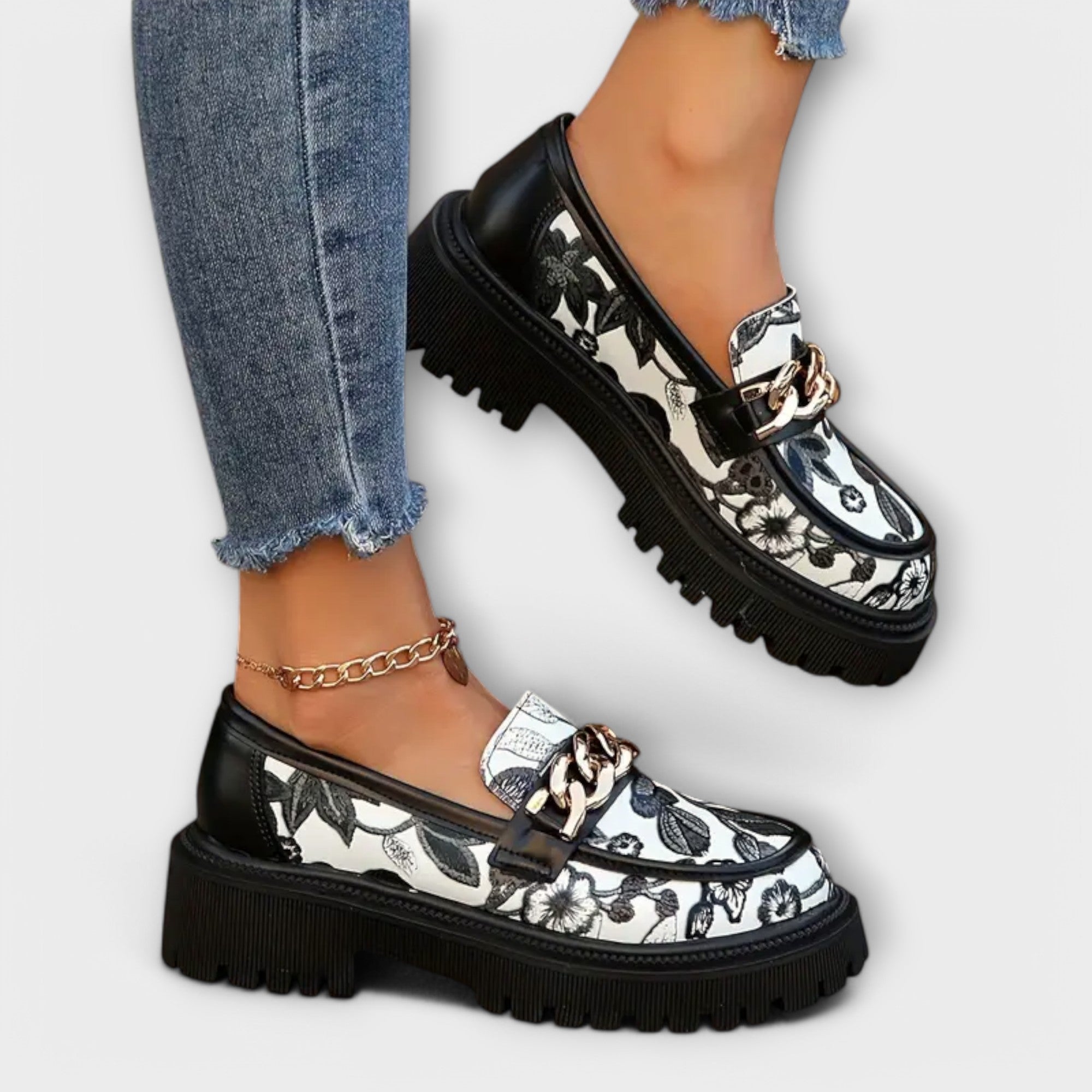 Velora | Retro květinové robustní mokasíny