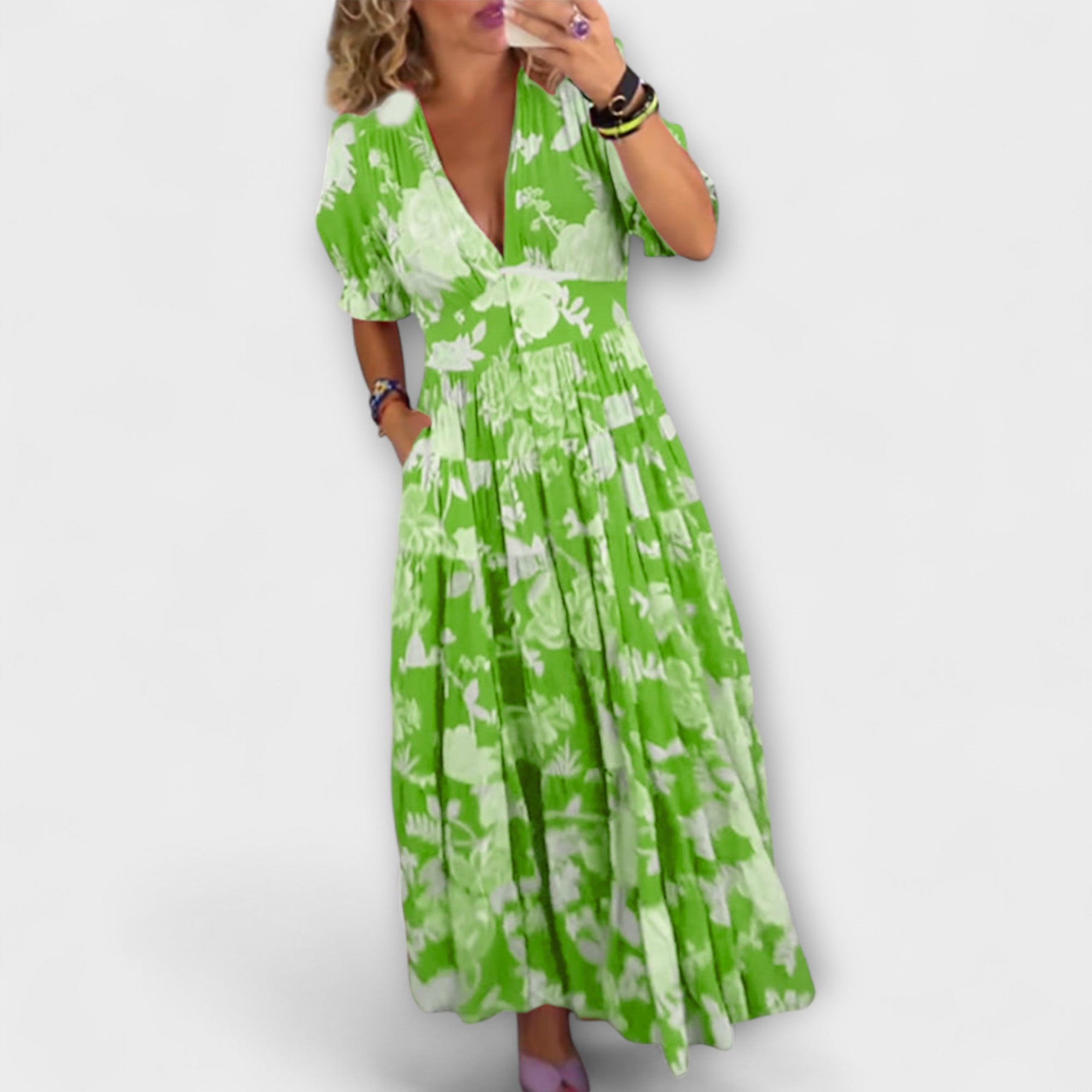 Velora | Květinové maxi šaty s výstřihem do V a kapsami