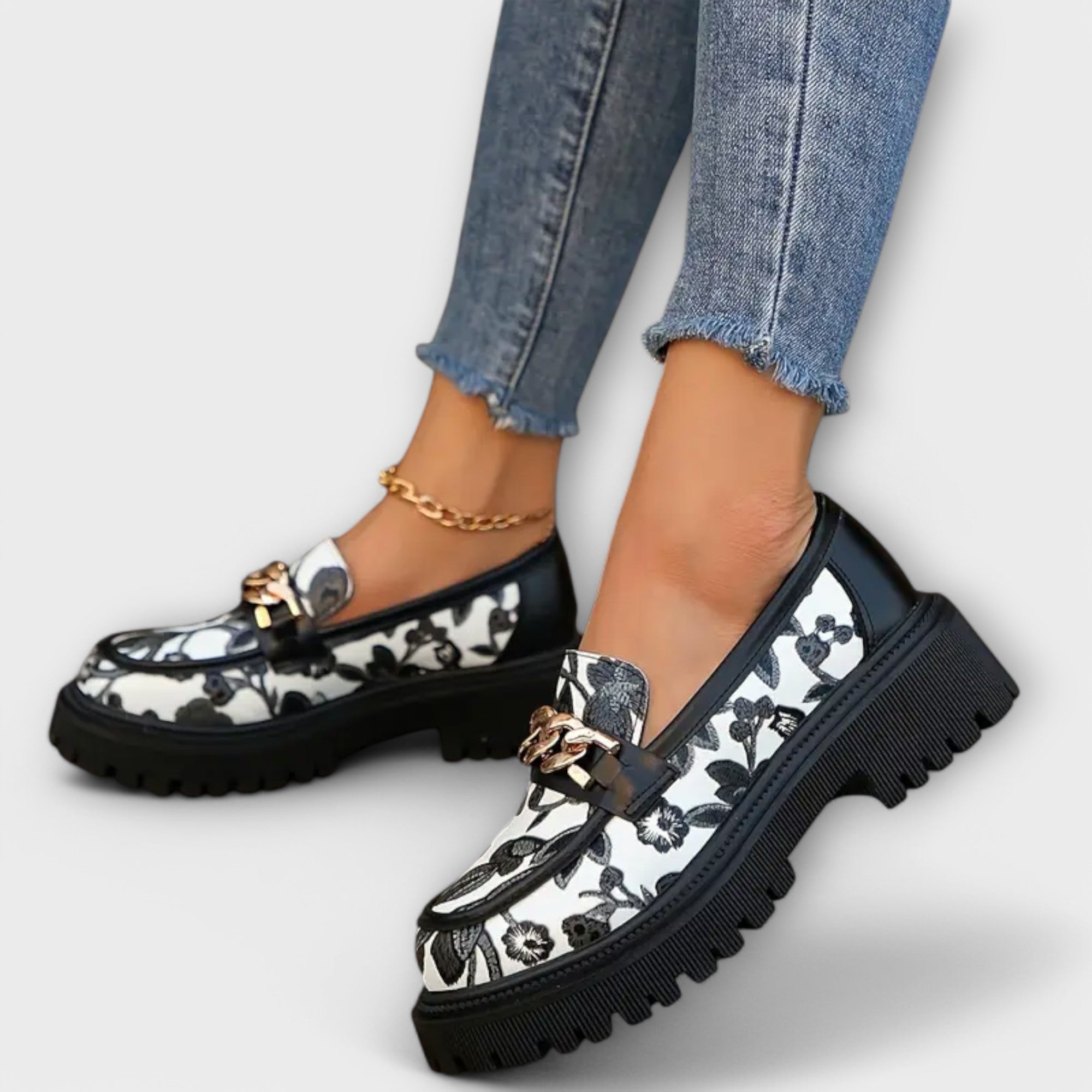 Velora | Retro květinové robustní mokasíny