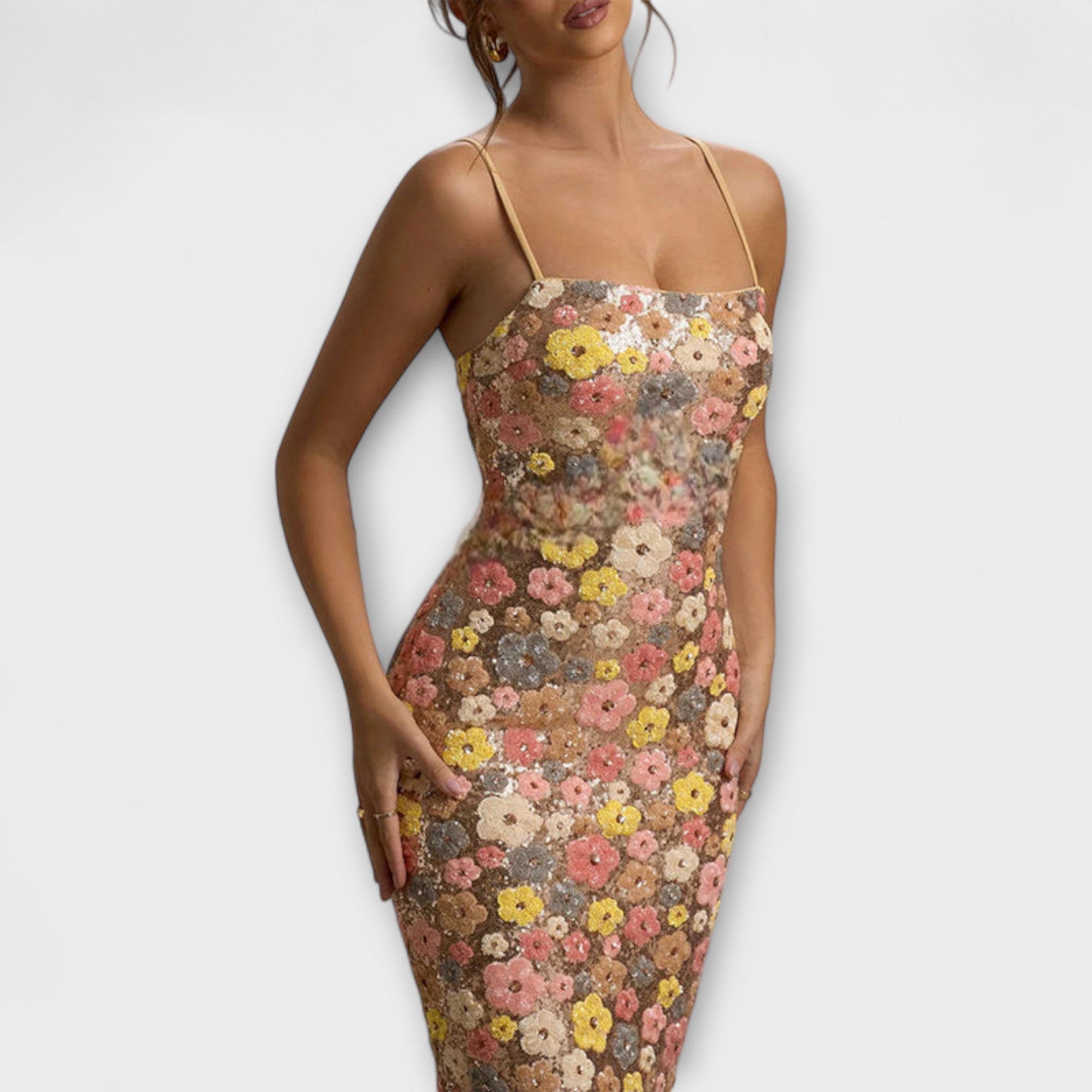 Velora | Maxi šaty s flitrovým květinovým vzorem