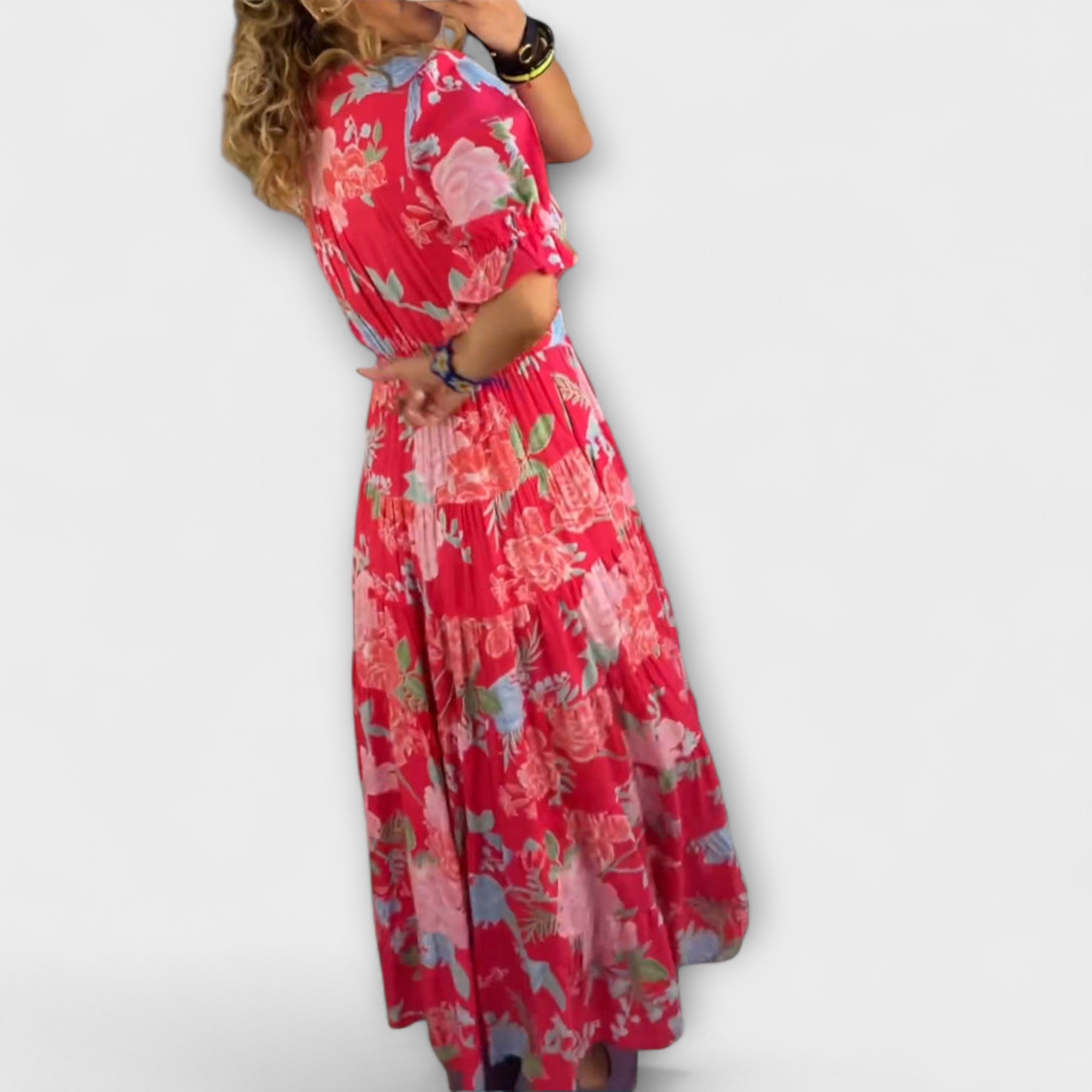 Velora | Květinové maxi šaty s výstřihem do V a kapsami