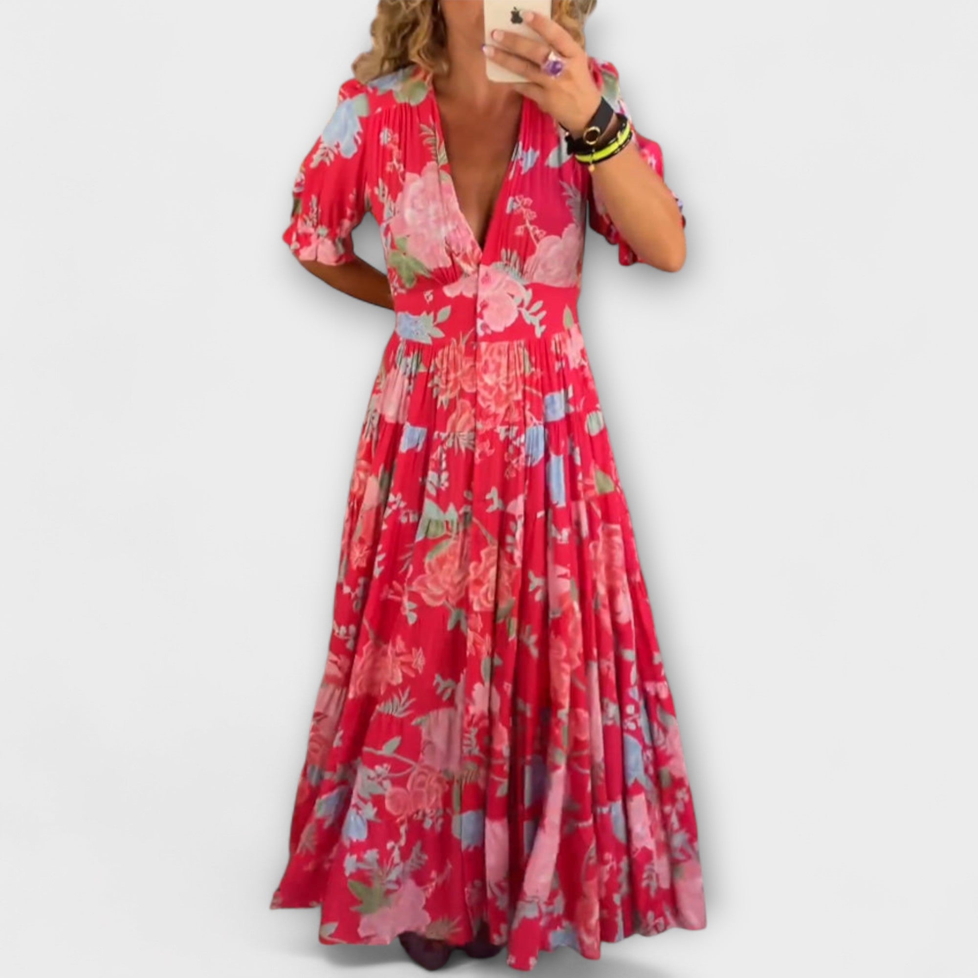 Velora | Květinové maxi šaty s výstřihem do V a kapsami