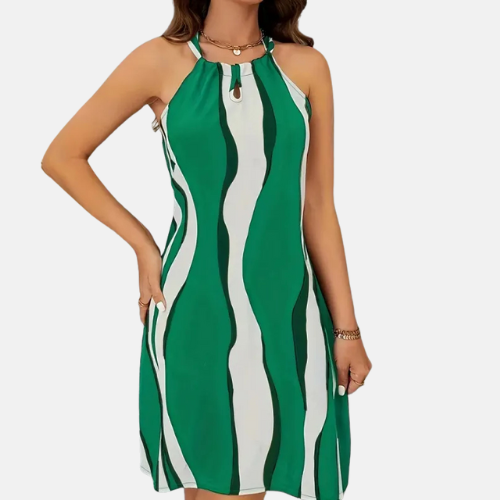 Velora | Šaty s krátkým zavazováním za krk, odhalenými zády a pruhovaným vzorem