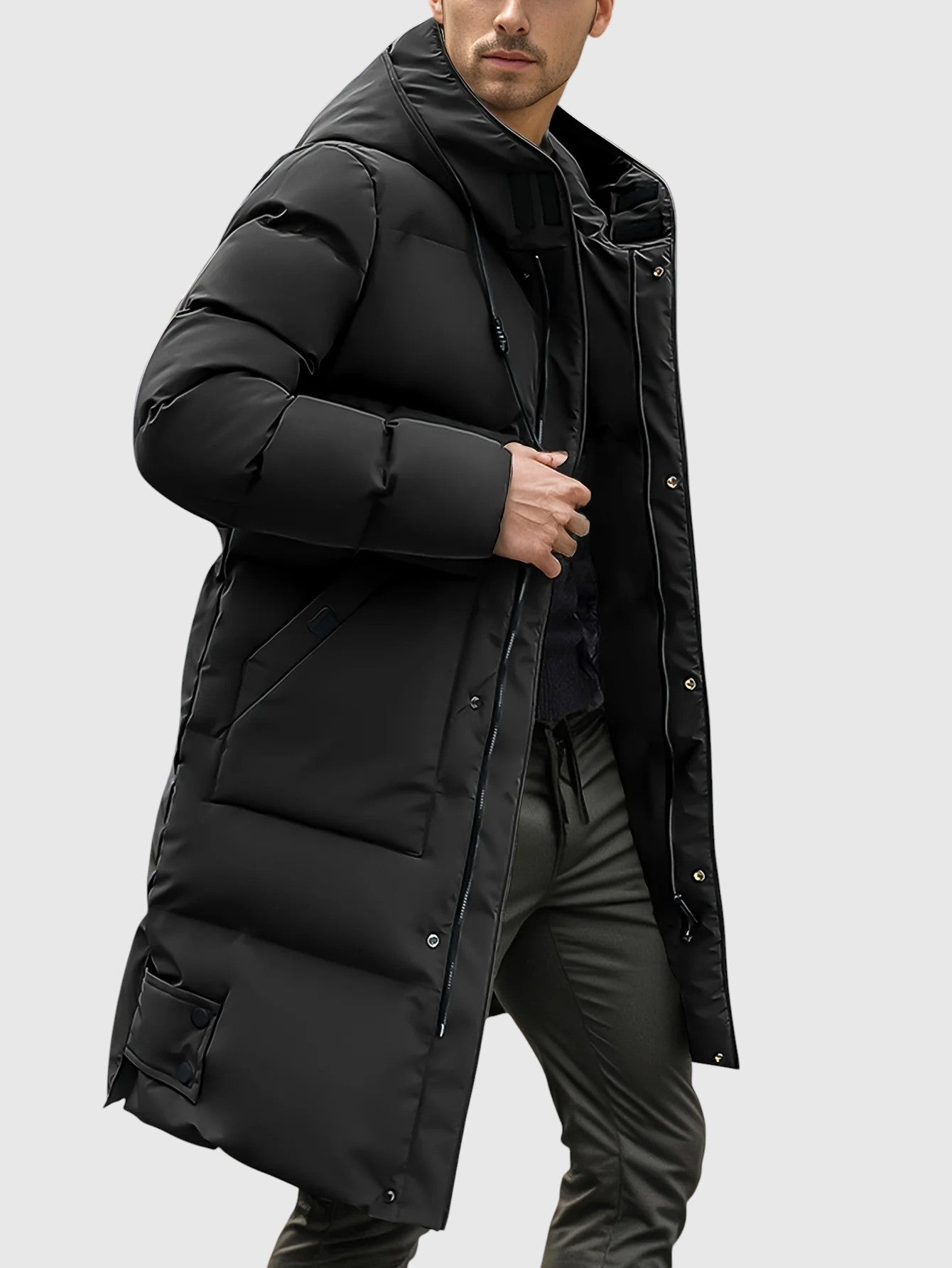 Velora | Prošívaný dlouhý kabát s kapucí