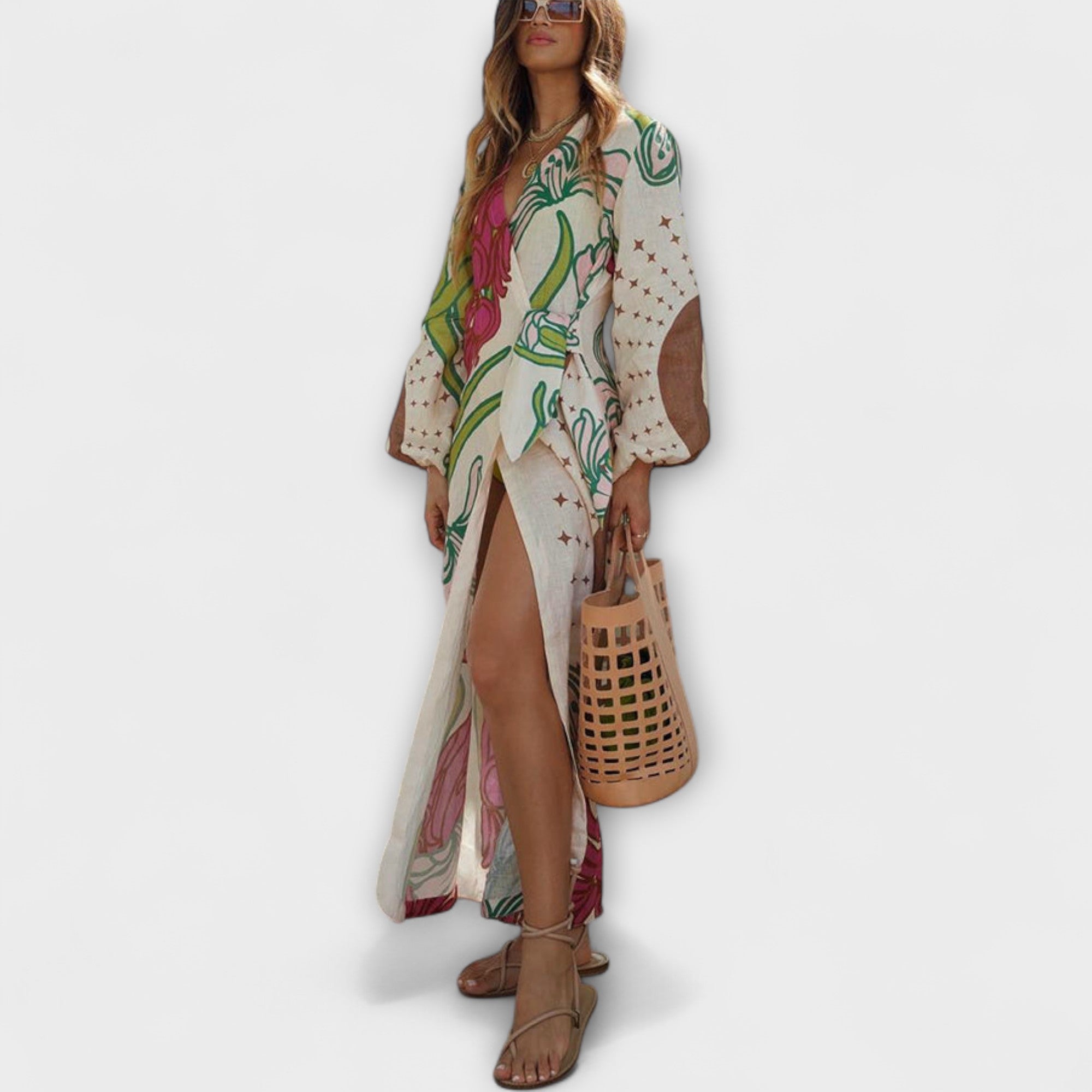 Velora | Dovolená maxi tunika se zavazováním v pase