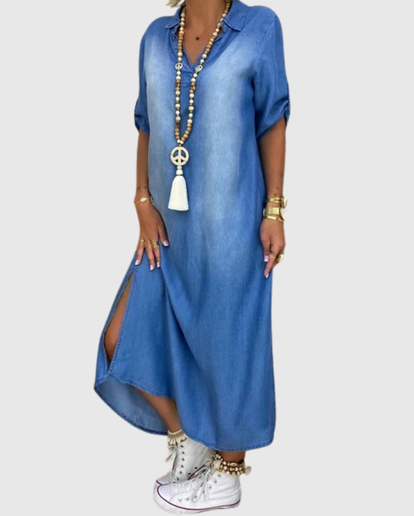 Velora | Dlouhé džínové šaty s bočním rozparkem