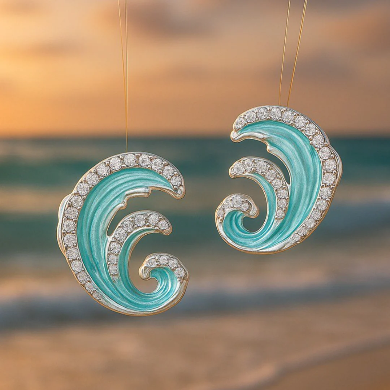 Velora | Elegantní náušnice s modrými vlnami