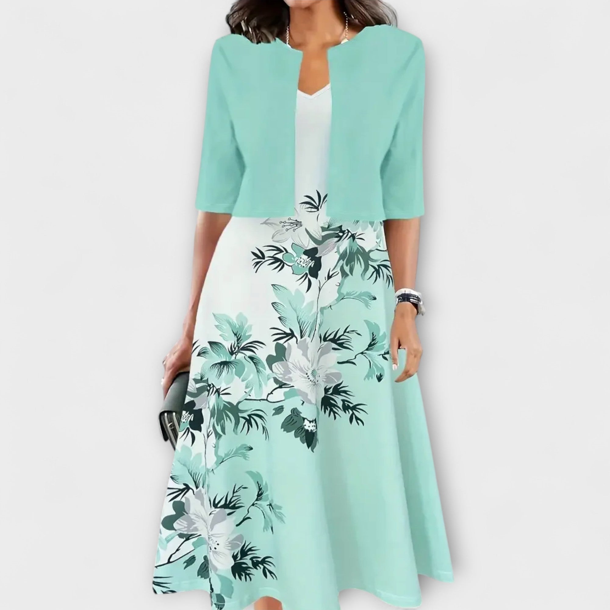 Velora | Květinové midi šaty s ladícím přehozem