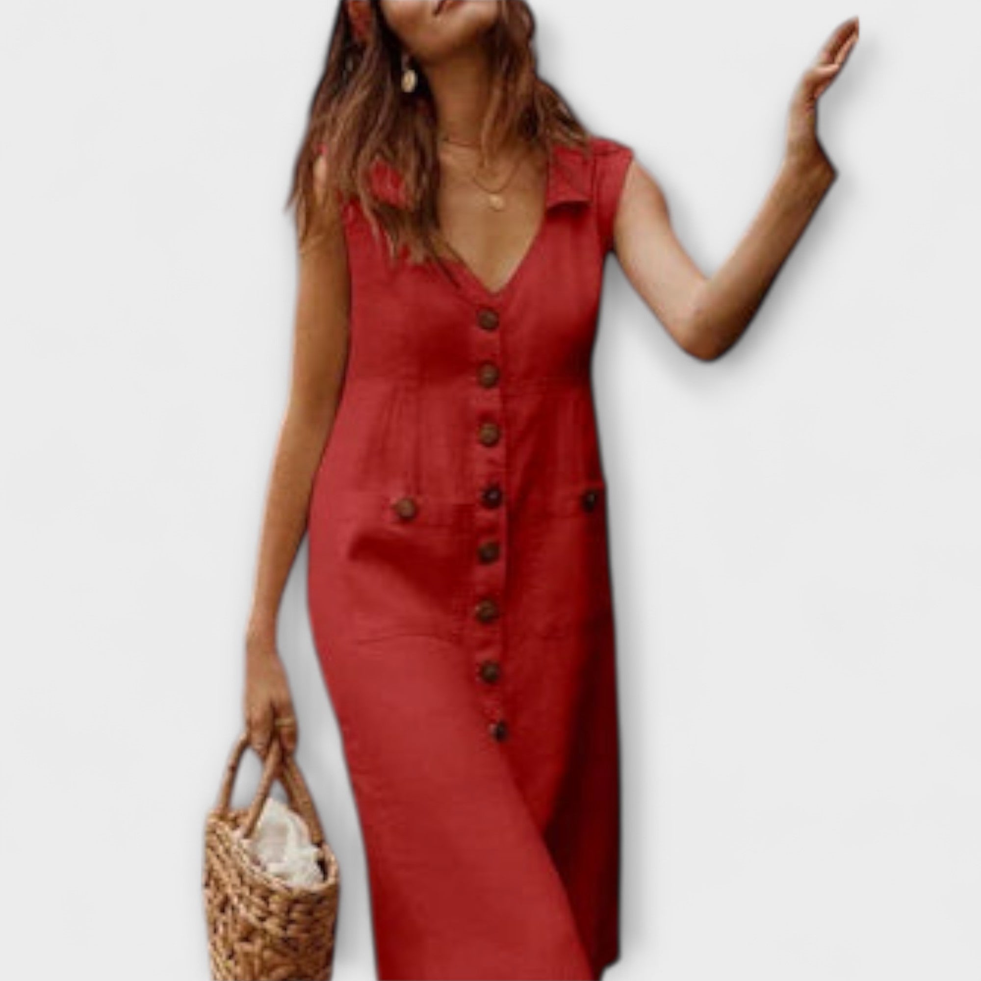 Velora | Košilové šaty bez rukávů z bavlněného a lněného materiálu