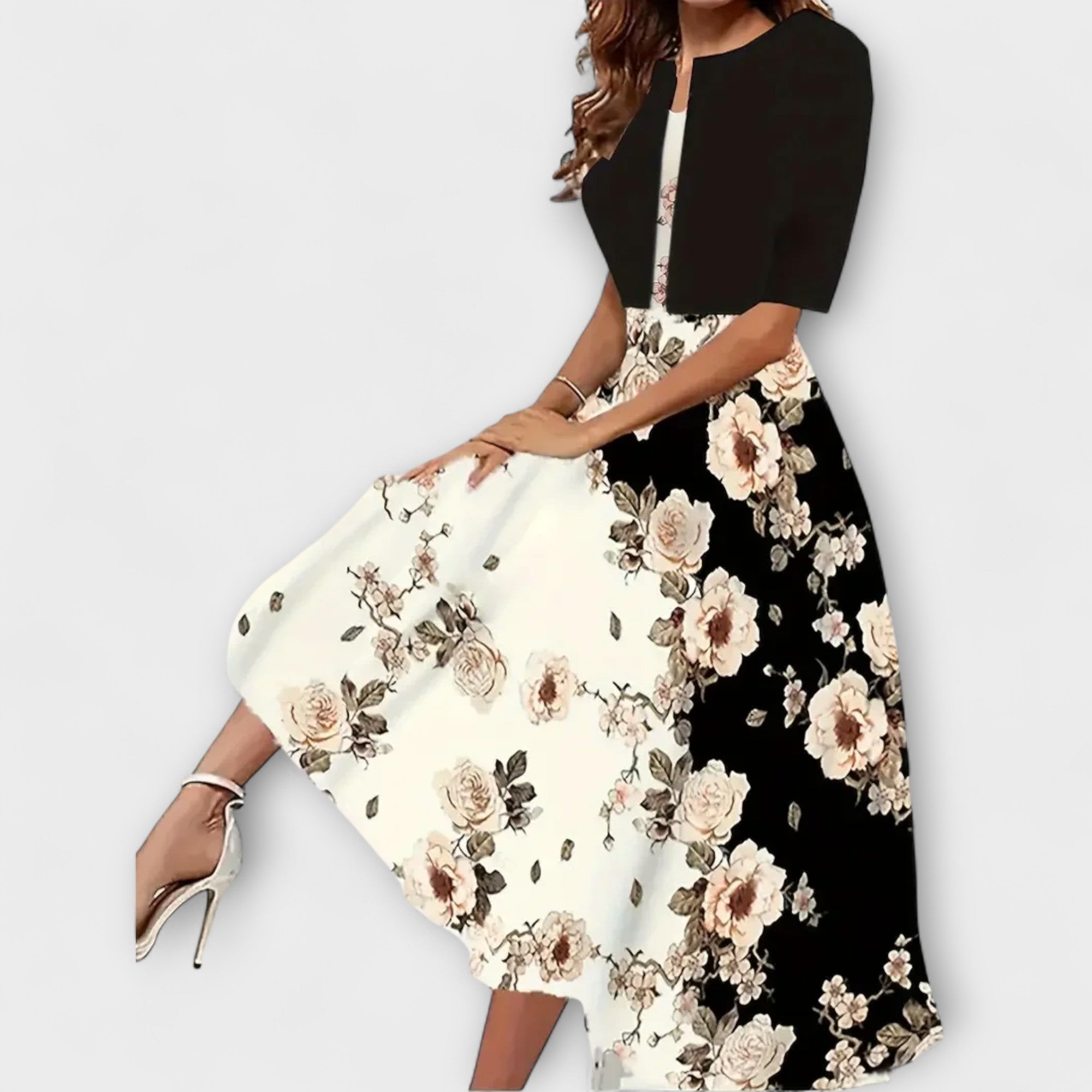 Velora | Květinové midi šaty s ladícím přehozem