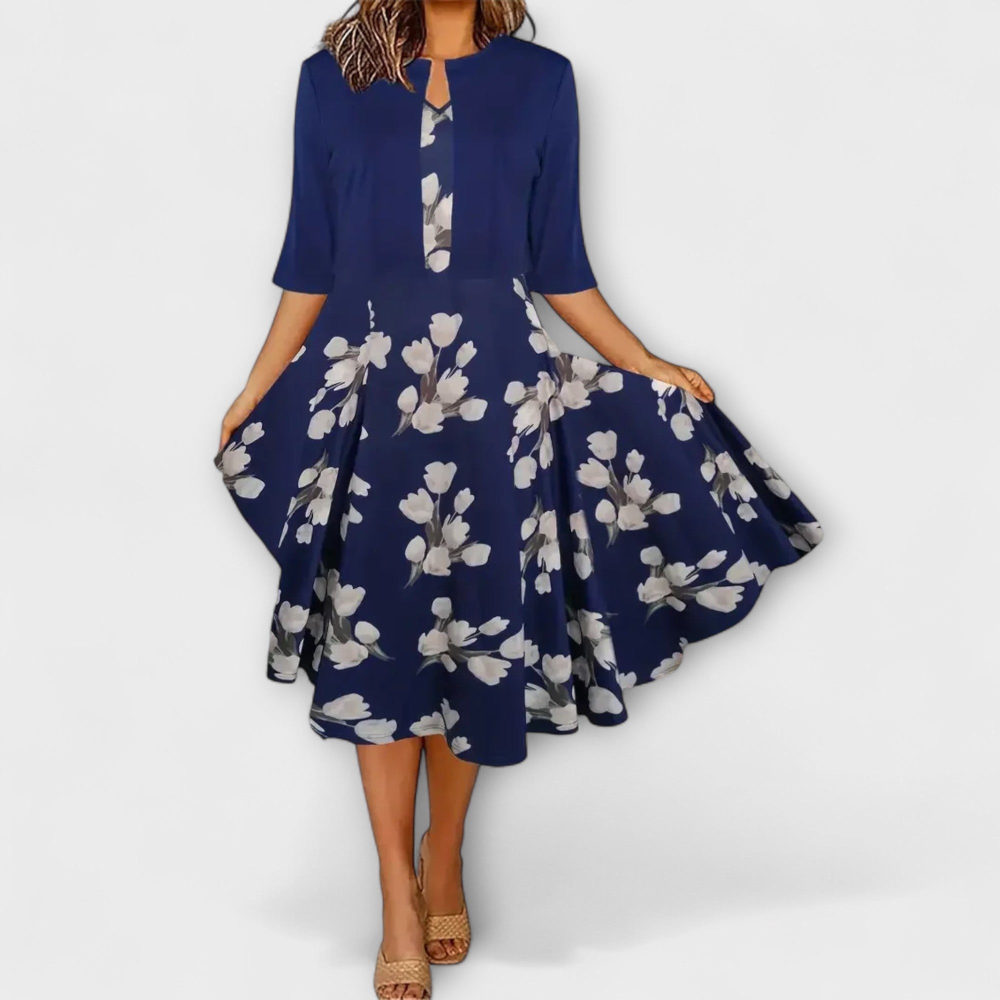 Velora | Květinové midi šaty s ladícím přehozem