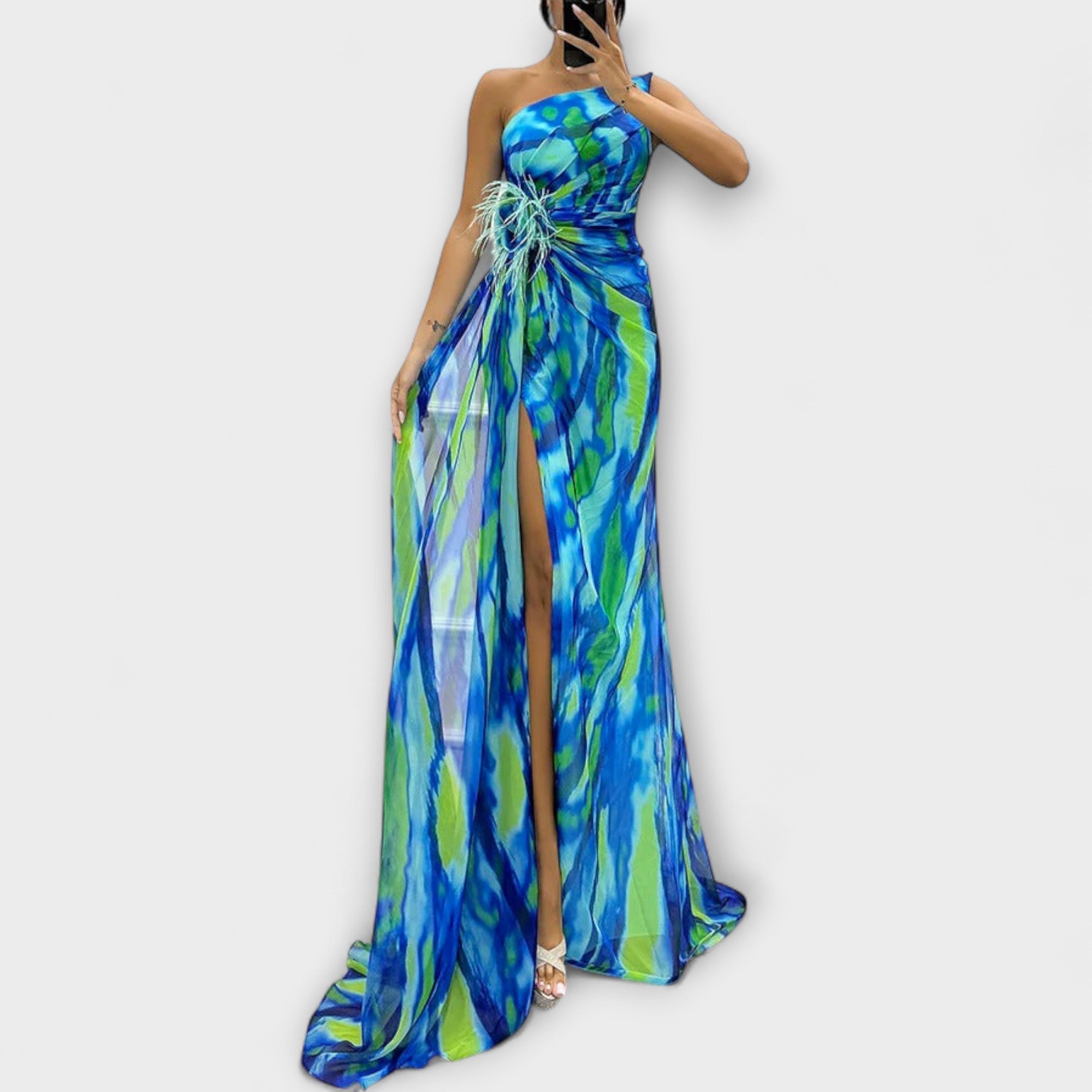 Velora | Jednoramenné maxi šaty s potiskem