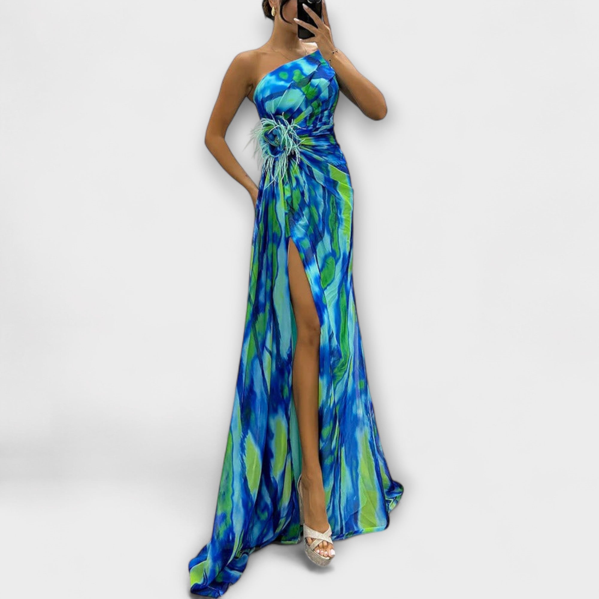 Velora | Jednoramenné maxi šaty s potiskem