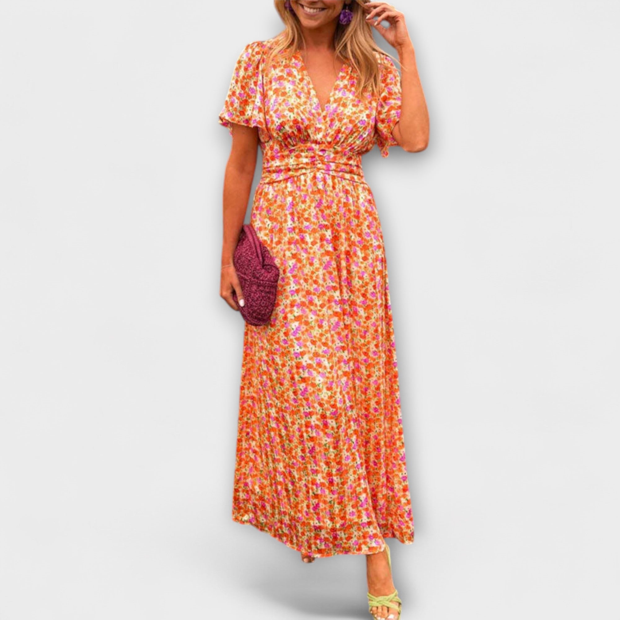 Velora | Klasické květinové šaty s výstřihem do V