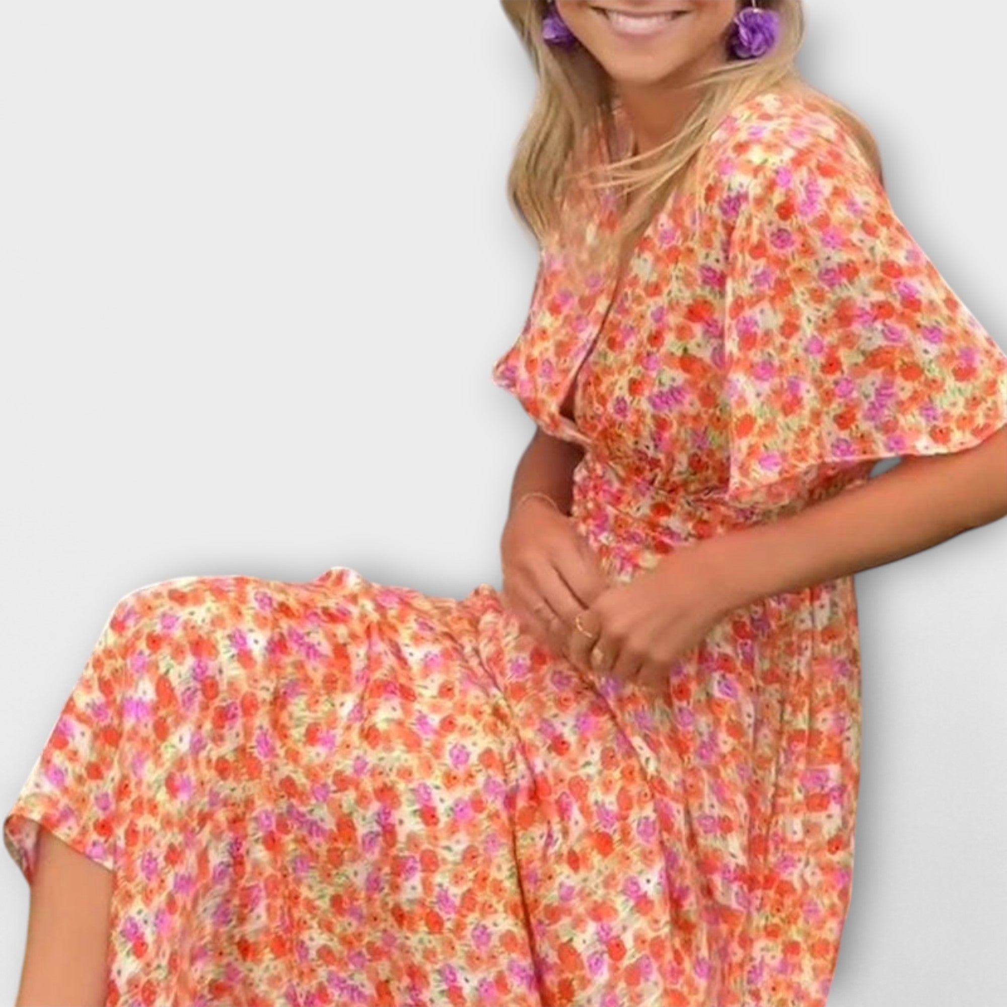 Velora | Klasické květinové šaty s výstřihem do V