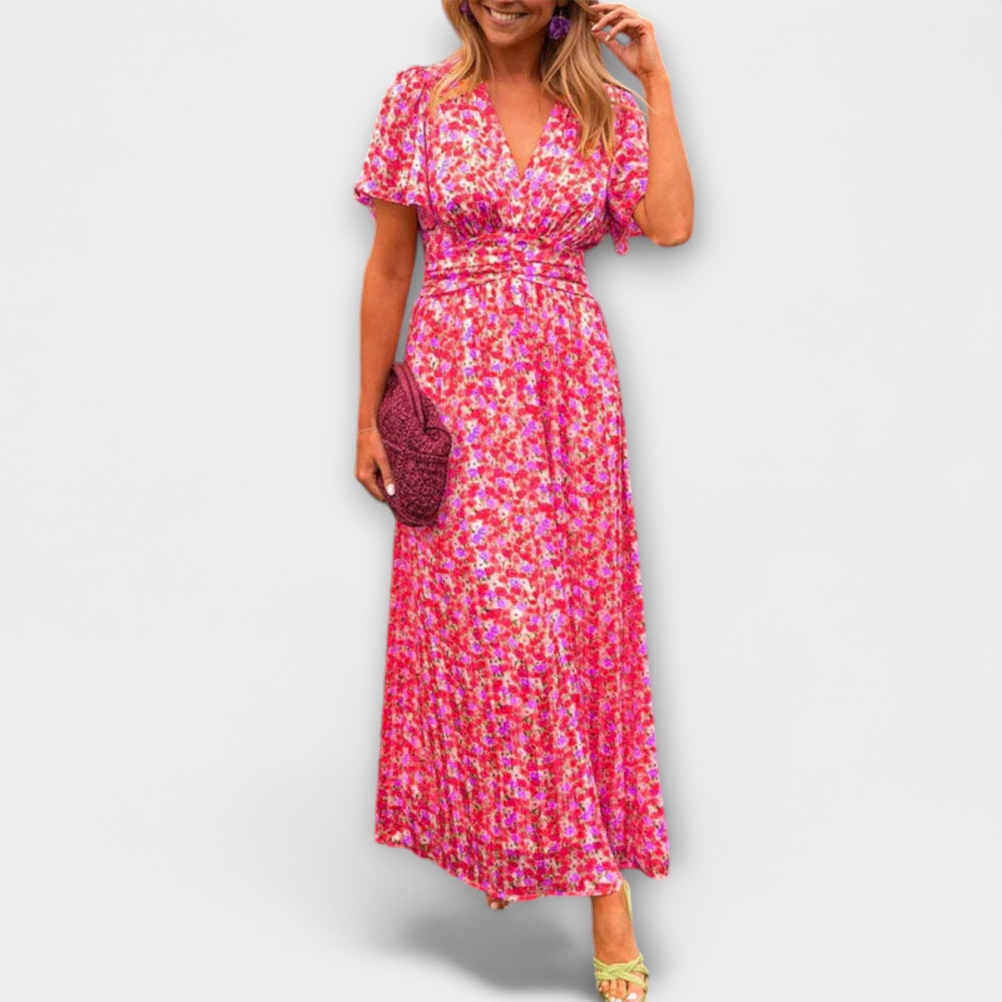 Velora | Klasické květinové šaty s výstřihem do V