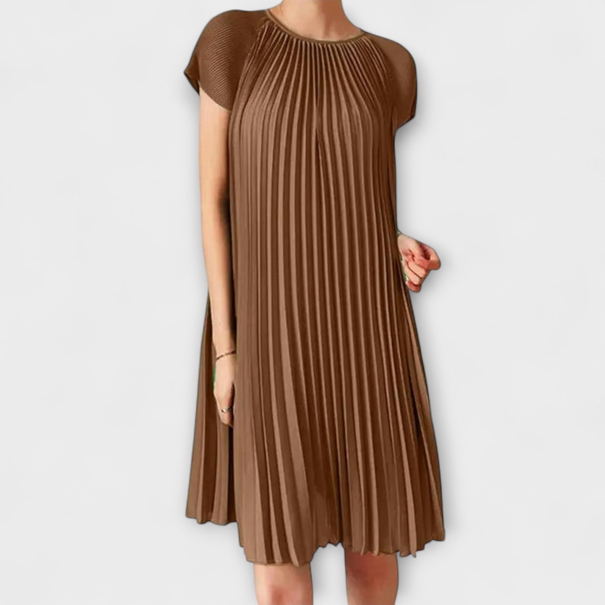 Velora | Midi Dress with Pleated Skirt and Short Sleeves